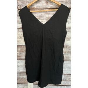 90s Minimalist Chic Little Black Linen Dress Blend Shift Knee Length Size L